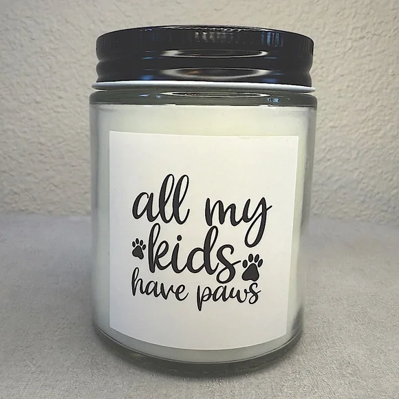 Glass Candle ‘Peony Petals’ — “All My Kids Have Paws”, 8oz, Overjoyed Boutique - Picture 5 of 11